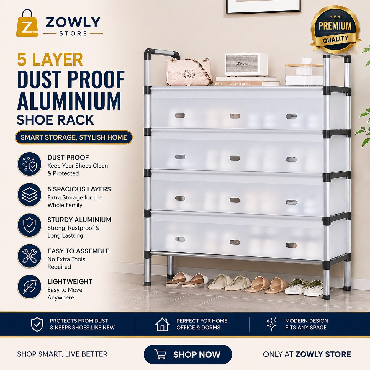 Dust Proof Aluminium Shoe Rack
