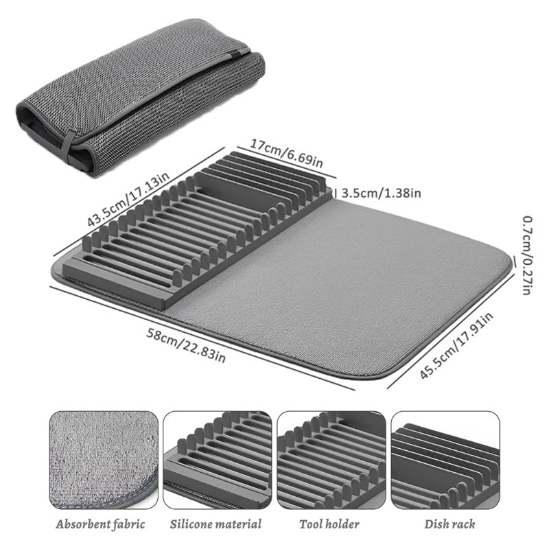 Dish Drying Rack With Absorbent Microfiber Mat