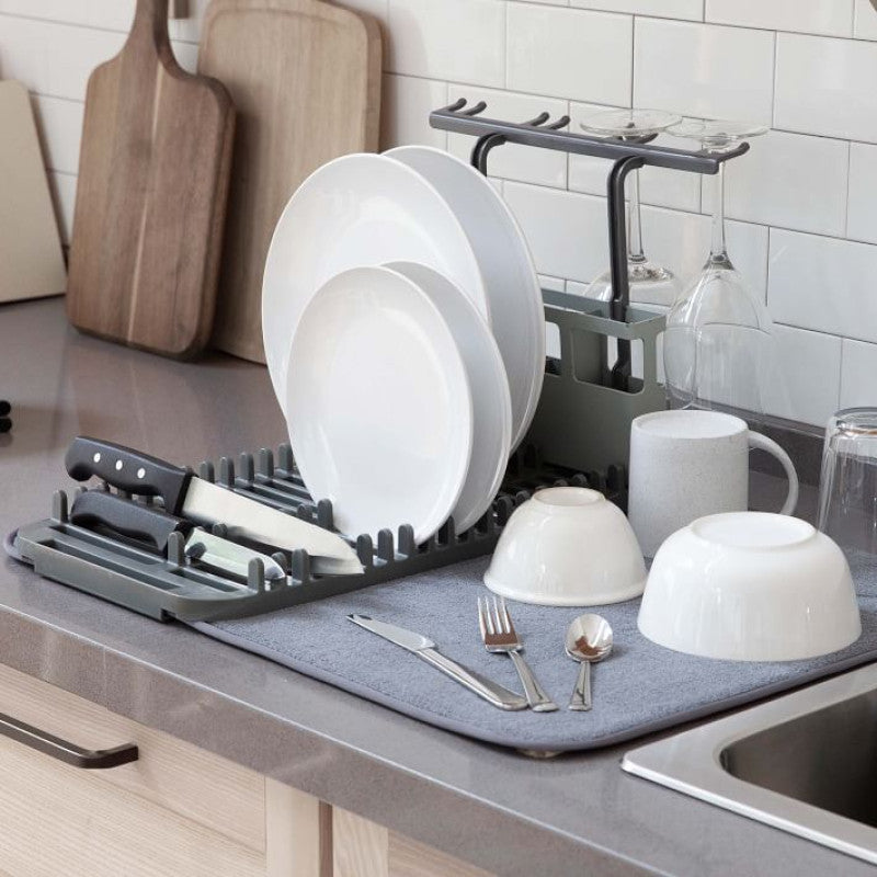 Dish Drying Rack With Absorbent Microfiber Mat