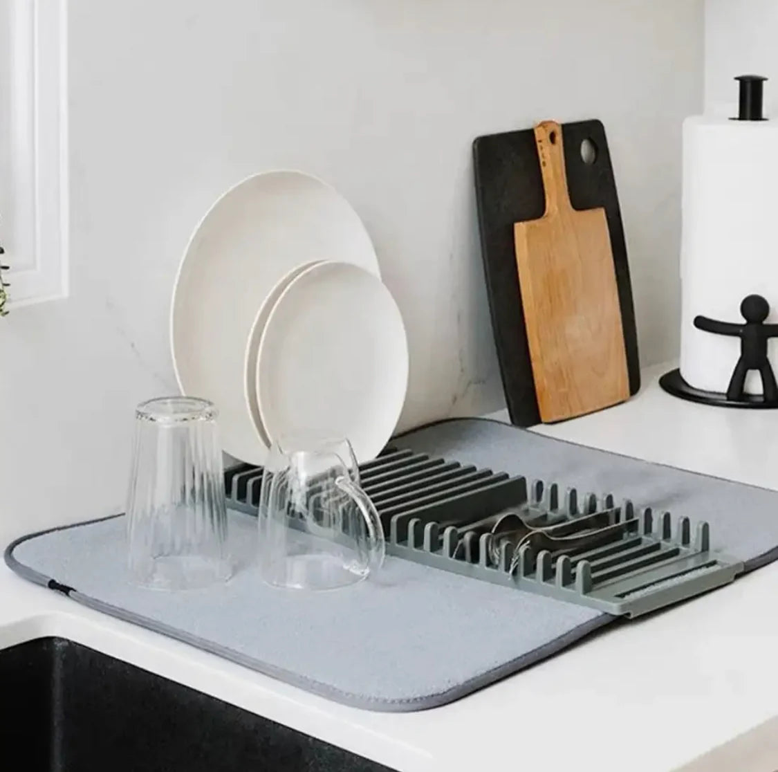 Dish Drying Rack With Absorbent Microfiber Mat