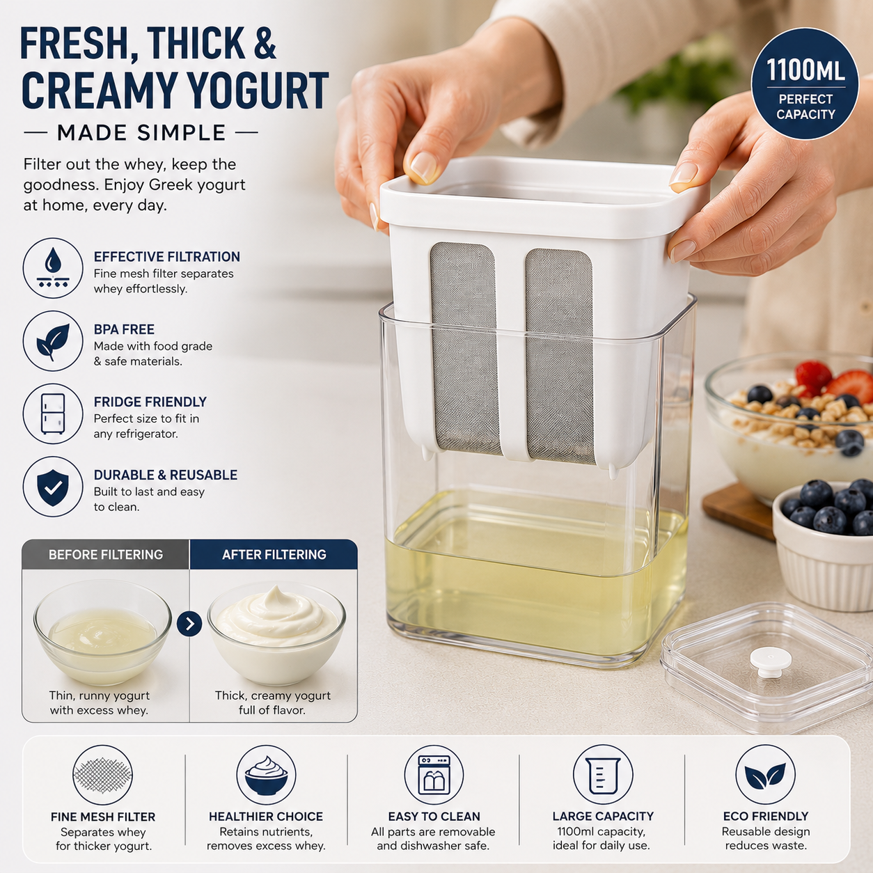 Greek Yogurt Maker Strainer 1100ML