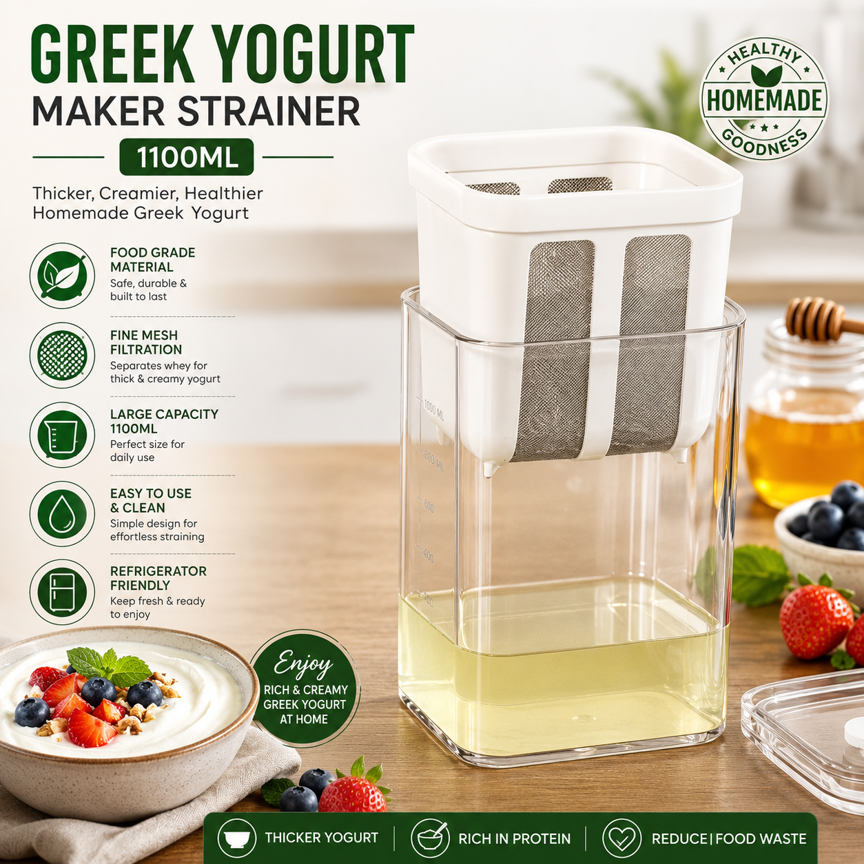 Greek Yogurt Maker Strainer 1100ML