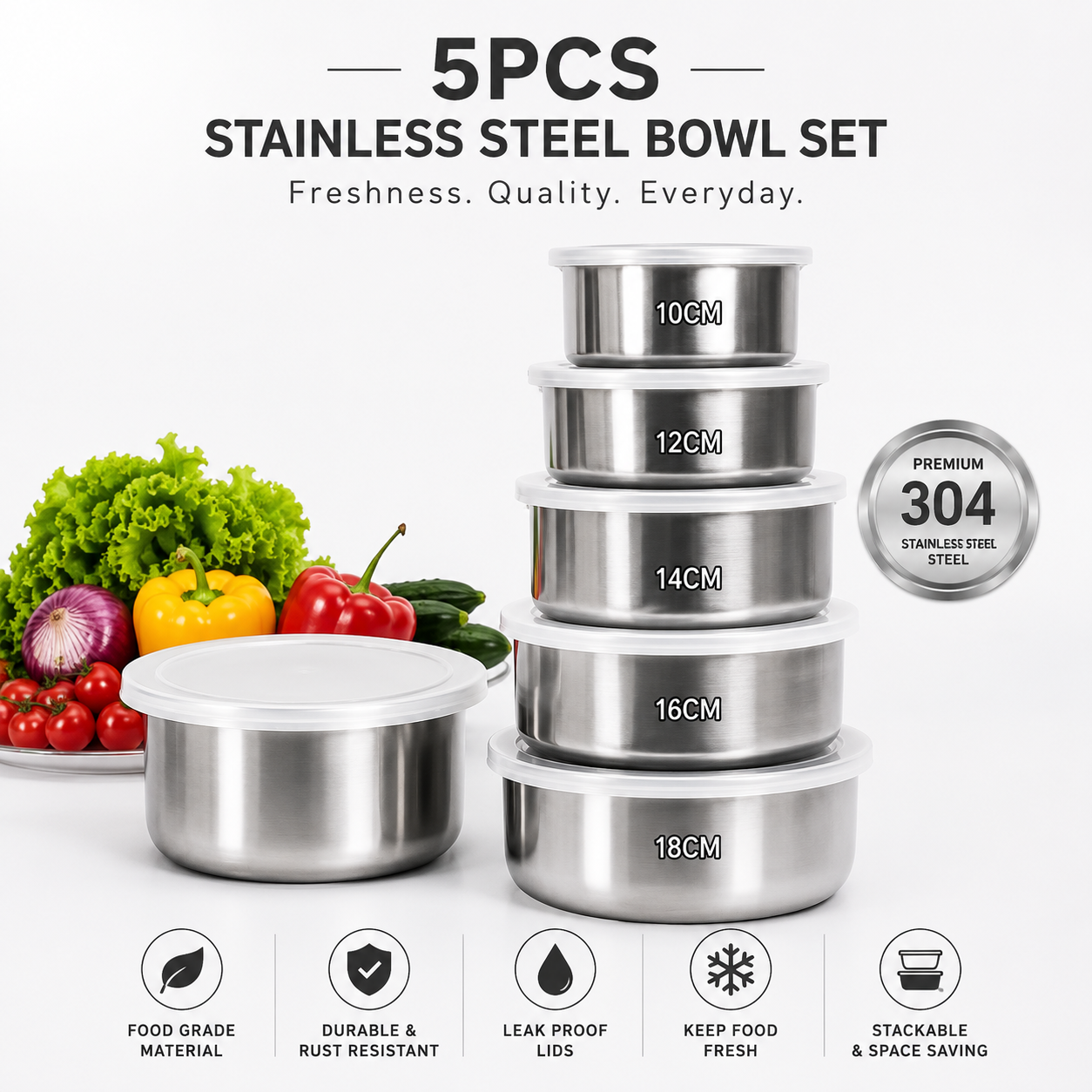 5pcs Stainless Steel Bowl Set